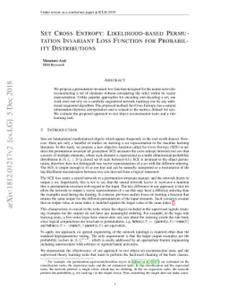 Set Cross Entropy: Likelihood-based Permutation Invariant Loss Function
  for Probability Distributions
