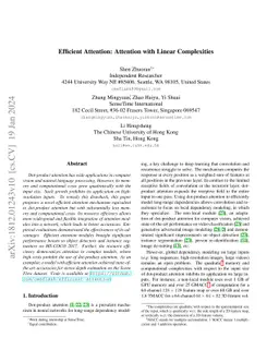 Efficient Attention: Attention with Linear Complexities