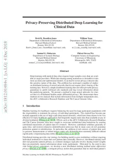 Privacy-Preserving Distributed Deep Learning for Clinical Data