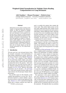 Weighted Global Normalization for Multiple Choice Reading Comprehension
  over Long Documents