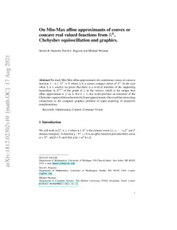 On Min-Max affine approximants of convex or concave real valued
  functions from $\mathbb R^k$, Chebyshev equioscillation and graphics