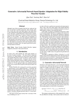 Generative Adversarial Network based Speaker Adaptation for High
  Fidelity WaveNet Vocoder