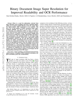 Binary Document Image Super Resolution for Improved Readability and OCR
  Performance