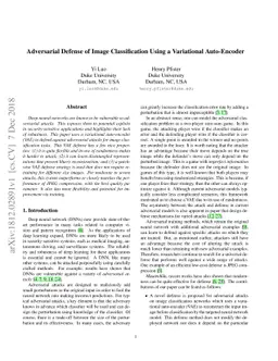 Adversarial Defense of Image Classification Using a Variational
  Auto-Encoder