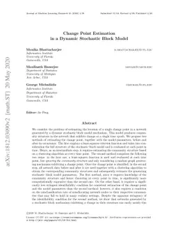 Change Point Estimation in a Dynamic Stochastic Block Model