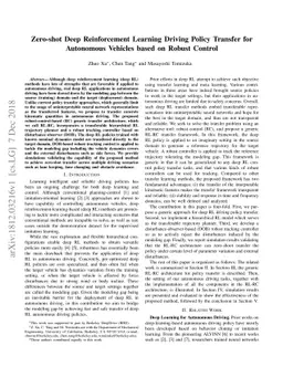 Zero-shot Deep Reinforcement Learning Driving Policy Transfer for
  Autonomous Vehicles based on Robust Control