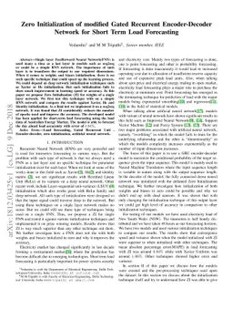 Zero Initialization of modified Gated Recurrent Encoder-Decoder Network
  for Short Term Load Forecasting