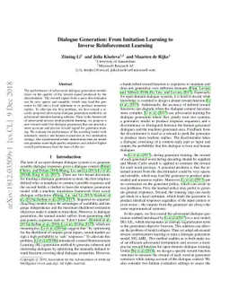 Dialogue Generation: From Imitation Learning to Inverse Reinforcement
  Learning