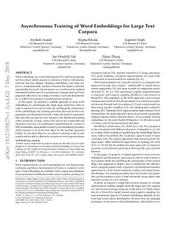 Asynchronous Training of Word Embeddings for Large Text Corpora