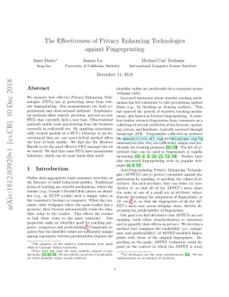 The Effectiveness of Privacy Enhancing Technologies against
  Fingerprinting