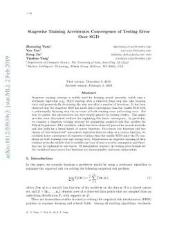 Stagewise Training Accelerates Convergence of Testing Error Over SGD
