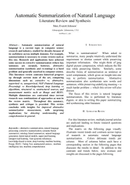 Automatic Summarization of Natural Language