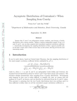Asymptotic Distribution of Centralized $r$ When Sampling from Cauchy