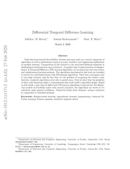 Differential Temporal Difference Learning