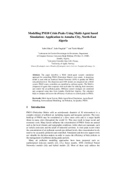 Modelling PM10 Crisis Peaks Using Multi-Agent based Simulation:
  Application to Annaba City, North-East Algeria