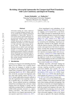 Revisiting Adversarial Autoencoder for Unsupervised Word Translation
  with Cycle Consistency and Improved Training