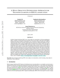 A Many Objective Optimization Approach for Transfer Learning in EEG
  Classification