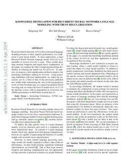 Knowledge Distillation For Recurrent Neural Network Language Modeling
  With Trust Regularization