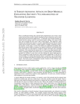 A Target-Agnostic Attack on Deep Models: Exploiting Security
  Vulnerabilities of Transfer Learning