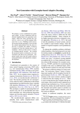 Text Generation with Exemplar-based Adaptive Decoding