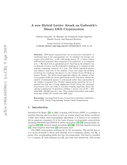 A new Hybrid Lattice Attack on Galbraith's Binary LWE Cryptosystem