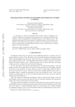 Developable surface patches bounded by NURBS curves