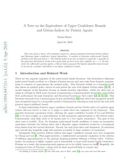 A Note on the Equivalence of Upper Confidence Bounds and Gittins Indices
  for Patient Agents