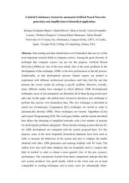 A Hybrid Evolutionary System for Automated Artificial Neural Networks
  Generation and Simplification in Biomedical Applications