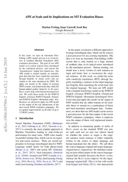 APE at Scale and its Implications on MT Evaluation Biases