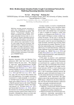 BAG: Bi-directional Attention Entity Graph Convolutional Network for
  Multi-hop Reasoning Question Answering