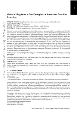 Generalizing from a Few Examples: A Survey on Few-Shot Learning