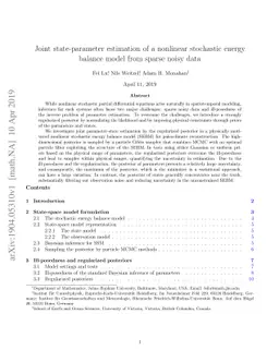 Joint state-parameter estimation of a nonlinear stochastic energy
  balance model from sparse noisy data