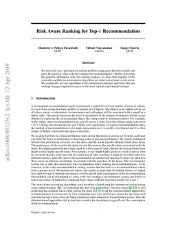 Risk Aware Ranking for Top-$k$ Recommendations