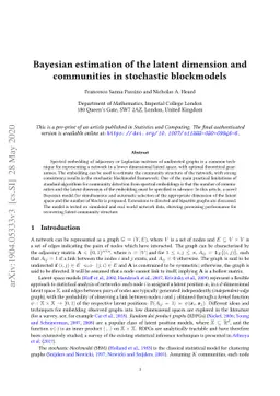 Bayesian estimation of the latent dimension and communities in
  stochastic blockmodels