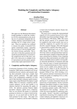 Modeling the Complexity and Descriptive Adequacy of Construction
  Grammars