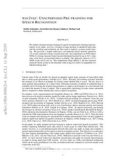 wav2vec: Unsupervised Pre-training for Speech Recognition