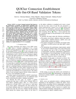 QUICker connection establishment with out-of-band validation tokens