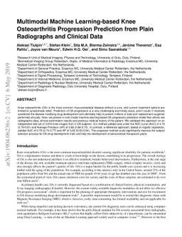 Multimodal Machine Learning-based Knee Osteoarthritis Progression
  Prediction from Plain Radiographs and Clinical Data