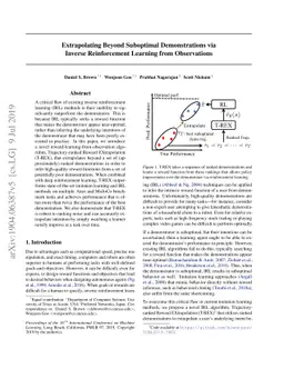 Extrapolating Beyond Suboptimal Demonstrations via Inverse Reinforcement
  Learning from Observations