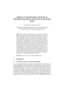 Influence of Control Parameters and the Size of Biomedical Image
  Datasets on the Success of Adversarial Attacks