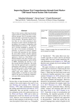 Improving Human Text Comprehension through Semi-Markov CRF-based Neural
  Section Title Generation