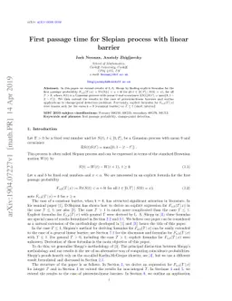 First passage time for Slepian process with linear barrier