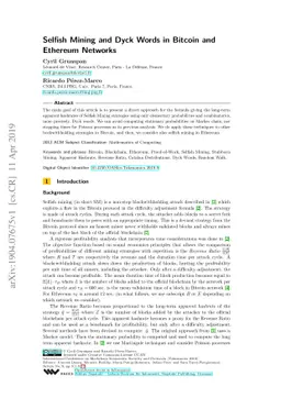 Selfish Mining and Dyck Words in Bitcoin and Ethereum Networks