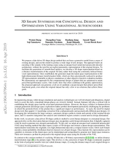 3D Shape Synthesis for Conceptual Design and Optimization Using
  Variational Autoencoders