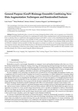 General Purpose (GenP) Bioimage Ensemble of Handcrafted and Learned
  Features with Data Augmentation
