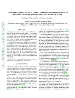 An Analysis of Speech Enhancement and Recognition Losses in Limited
  Resources Multi-talker Single Channel Audio-Visual ASR