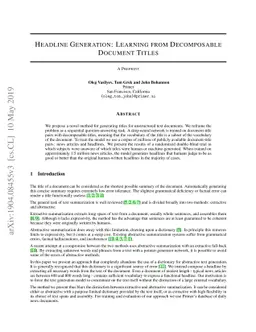 Headline Generation: Learning from Decomposable Document Titles