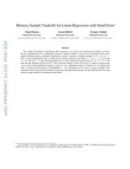Memory-Sample Tradeoffs for Linear Regression with Small Error