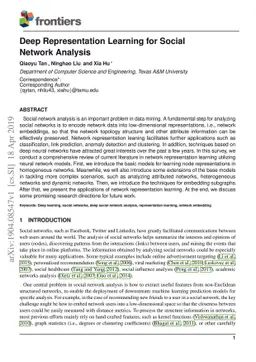 Deep Representation Learning for Social Network Analysis
