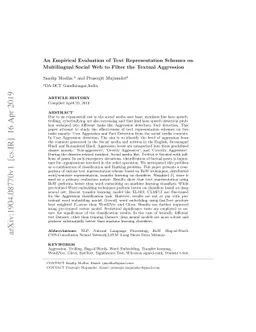 An Empirical Evaluation of Text Representation Schemes on Multilingual
  Social Web to Filter the Textual Aggression